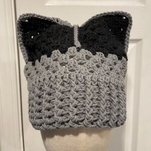 Handmade Crochet Cat Animal Ear Beanie Hat Cozy Ribbed Brim Stretch Winter Hat